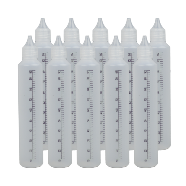 10 x 100ml Stiftflaschen o. Unicorn Bottle mit SKALA  - Kunststoffflaschen PE - Tropfflaschen