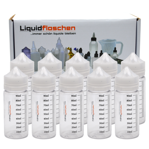 10 x 100ml PET-Liquidflaschen, Leerflaschen mit abdrehbarer Spitze und SKALA
